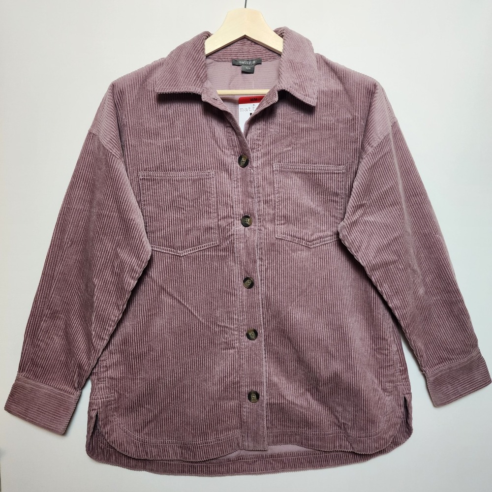 Matty M Corduroy Button Down Shacket Jacket Mauve Purple Size Medium